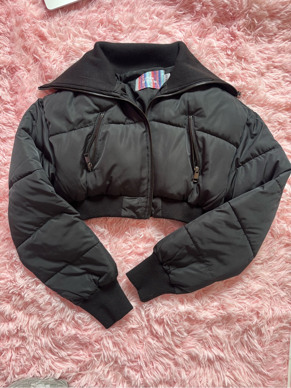 Urban Outfitters Cropped Black Puffer Jacket